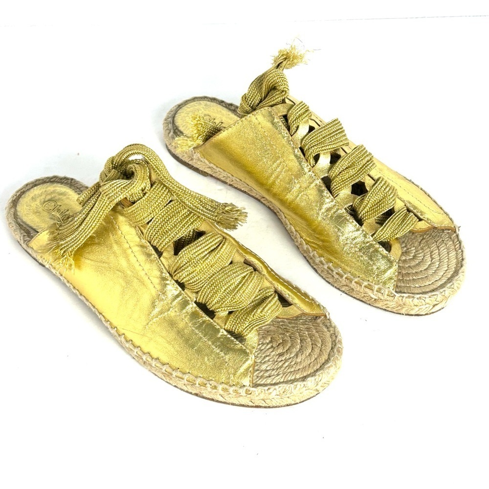 Chloe Gold Braided Espadrille Slide Sandals